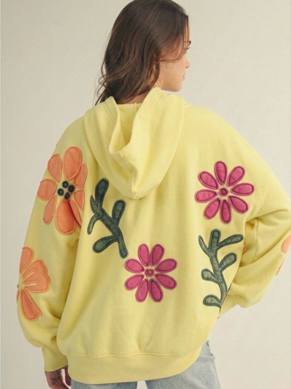 Free People It's a Vibe Large Yellow Floral Hoodie Sweatshirt - Women - Picture 3 of 3